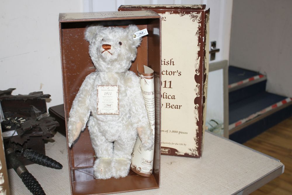 Four limited edition Steiff teddy bears; Teddy Bear 1908 Blond 40, 1911 Replica, Teddy Bear brown tipped 35 1995 and Teddy Bear 1908 Bl